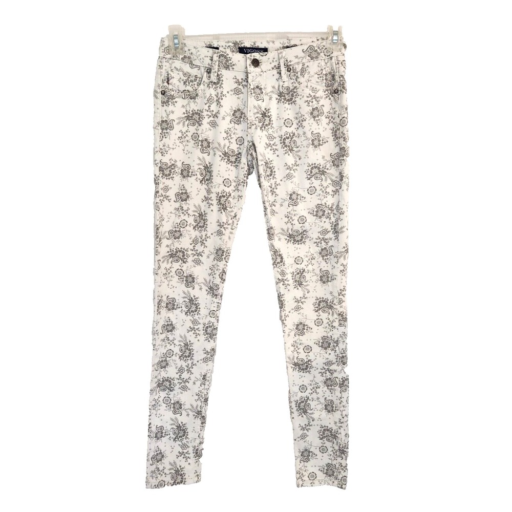 Vigoss Jeans Skinny Womens Sz 26 Waist 31 Length The Jagger White Floral Print